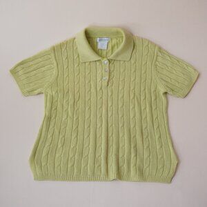 Vintage Pierre Cardin Cable Knit Green Abalone Polo - Size Medium